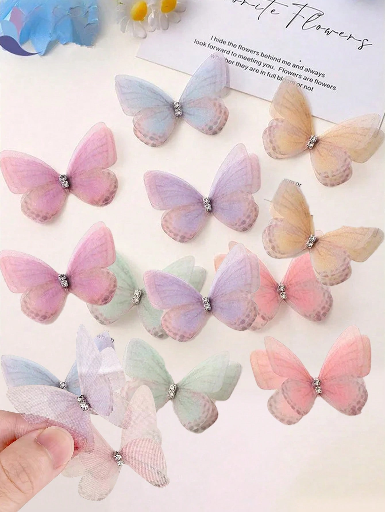 20pcs 3D Organza Butterfly Appliques – Double Layer Fabric Patches for DIY Crafts, Clothes, Hair Accessories, Wedding Decoration