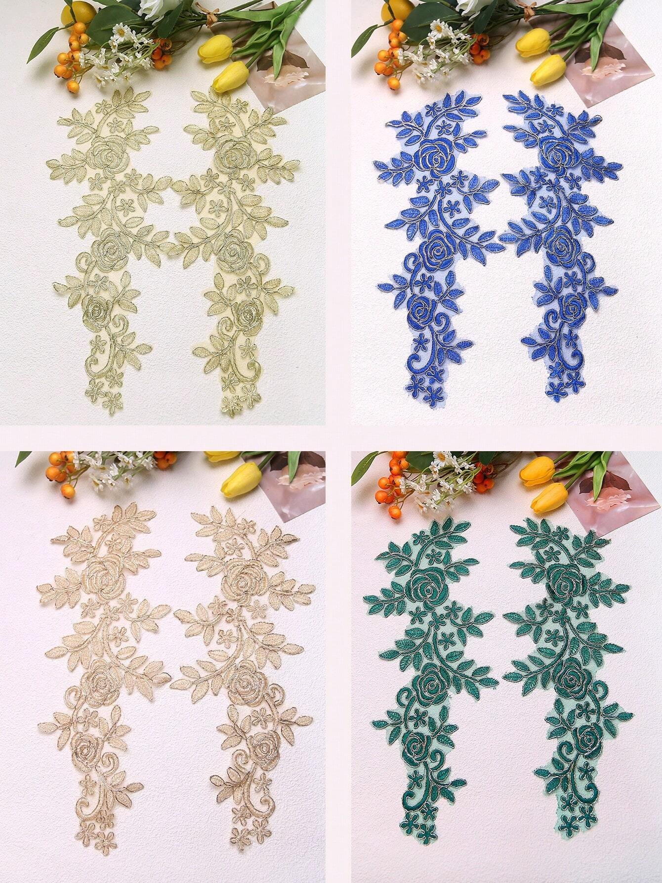 Symmetrical Rose Vine Lace Applique Pair with Flowing Leaf Structure