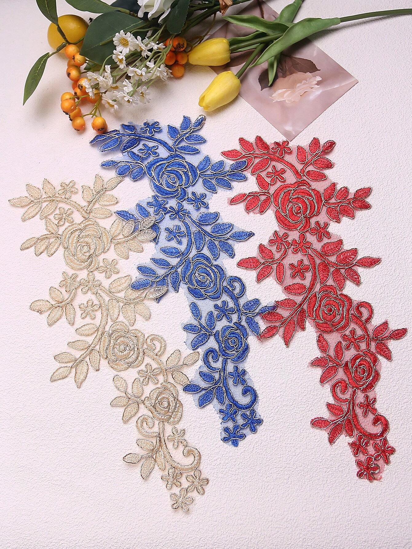 Symmetrical Rose Vine Lace Applique Pair with Flowing Leaf Structure - 图片 3