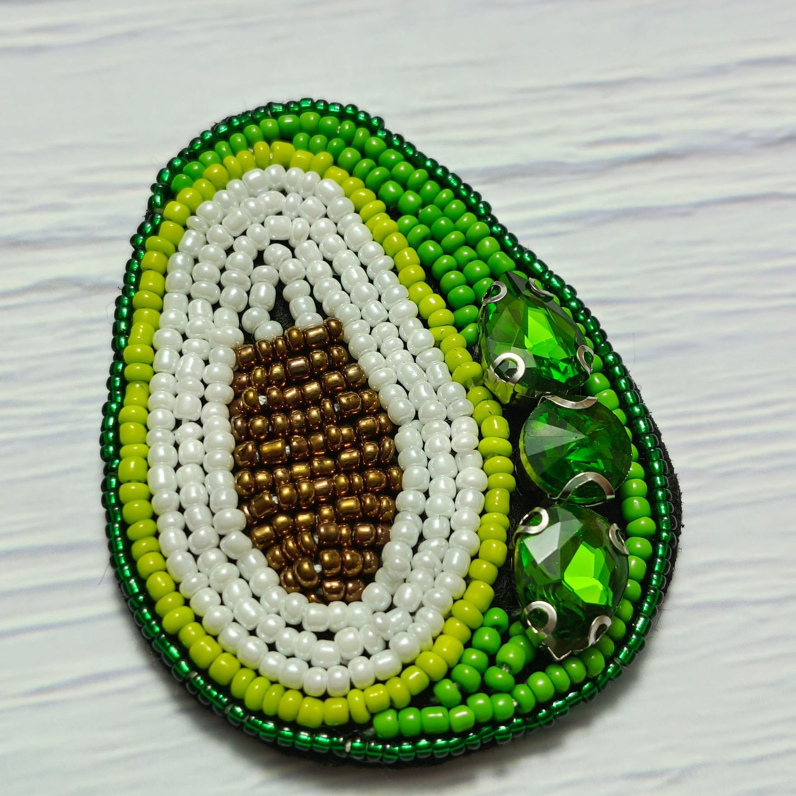 Avocado beaded embroidery applique handmade fruit patch DIY fashion accessory