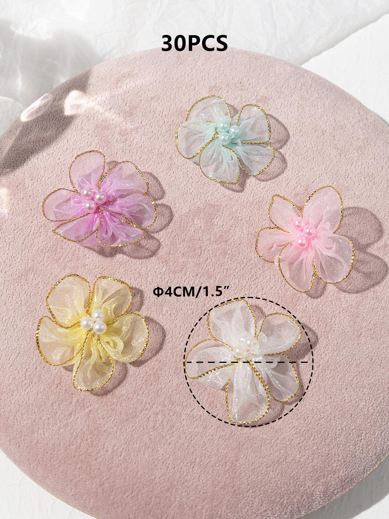 Gold-Edged Organza Flower Appliqué with Pearl Center - 图片 2