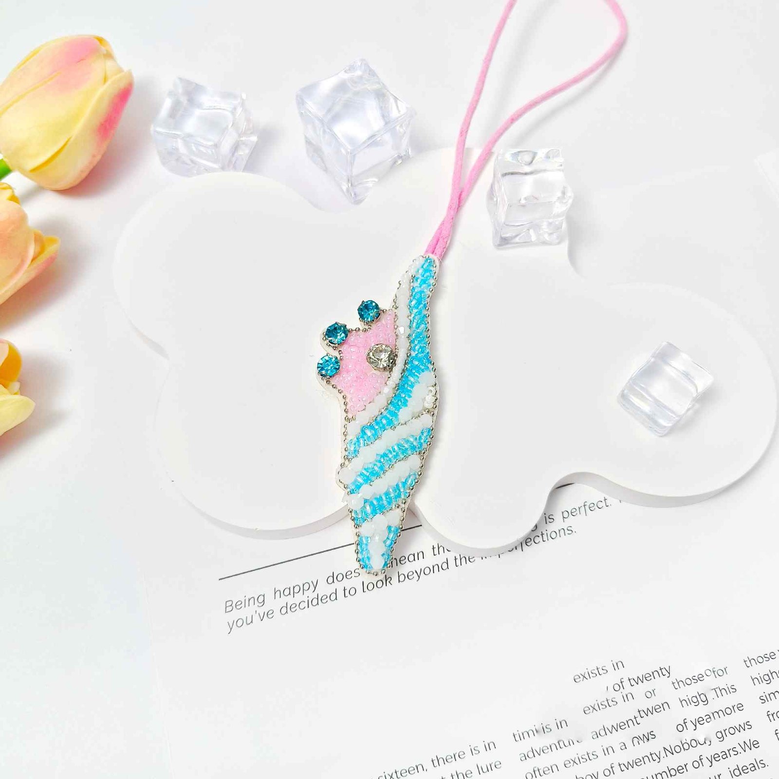 Handmade beaded seahorse embroidery pendant applique DIY ocean style accessory