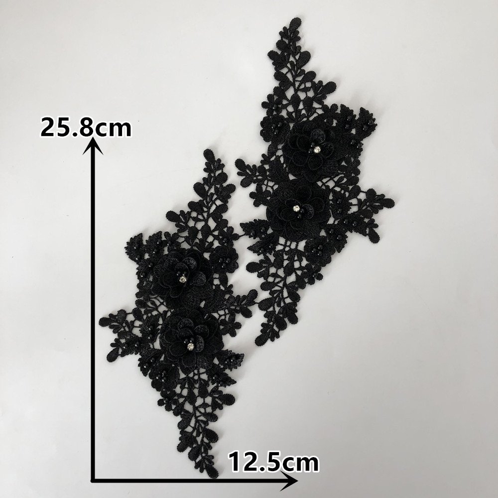 Beaded lace applique with 3D floral embroidery, elegant hollow design for dresses