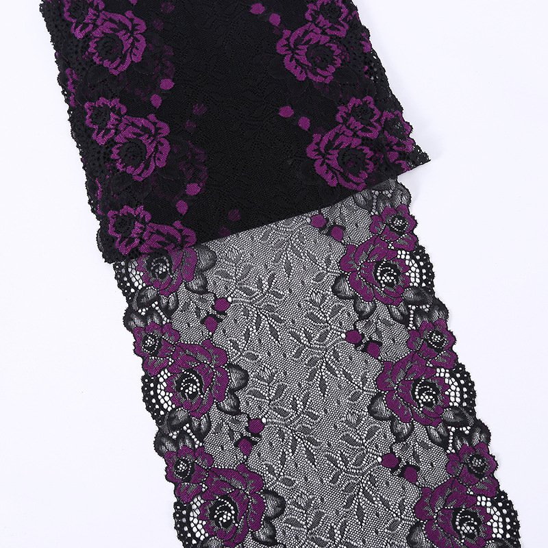 Black lace floral embroidery, great for wedding decor, fashion accessories, and home embellishments