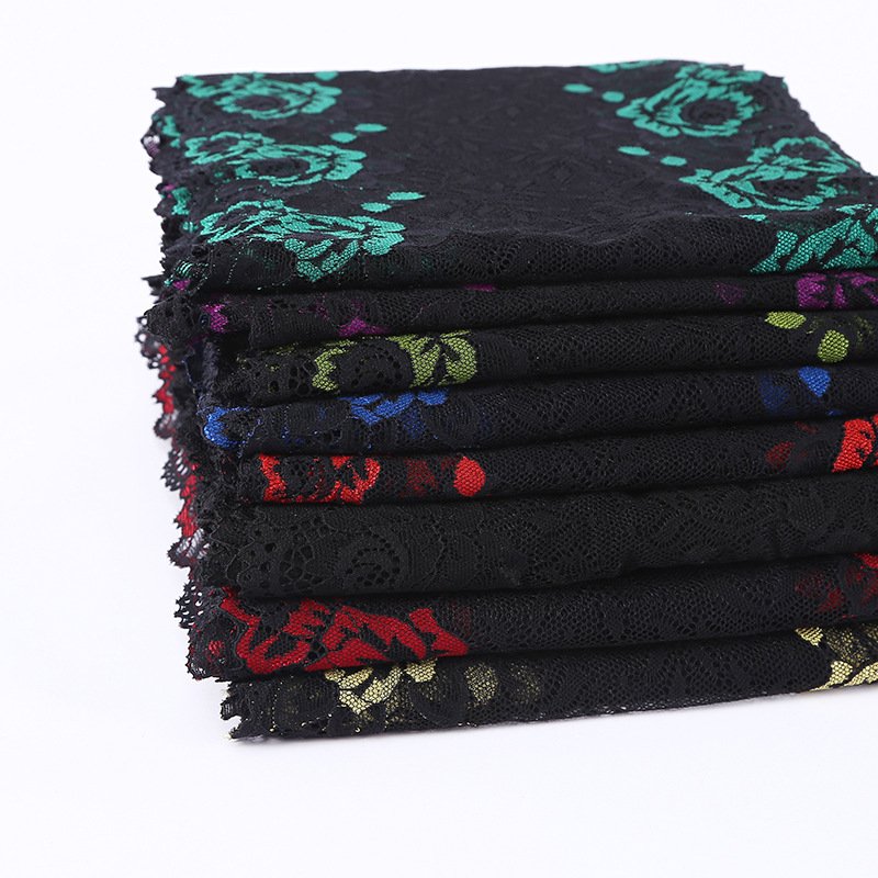 Floral lace embroidery in black, perfect for DIY projects, adding a touch of sophistication