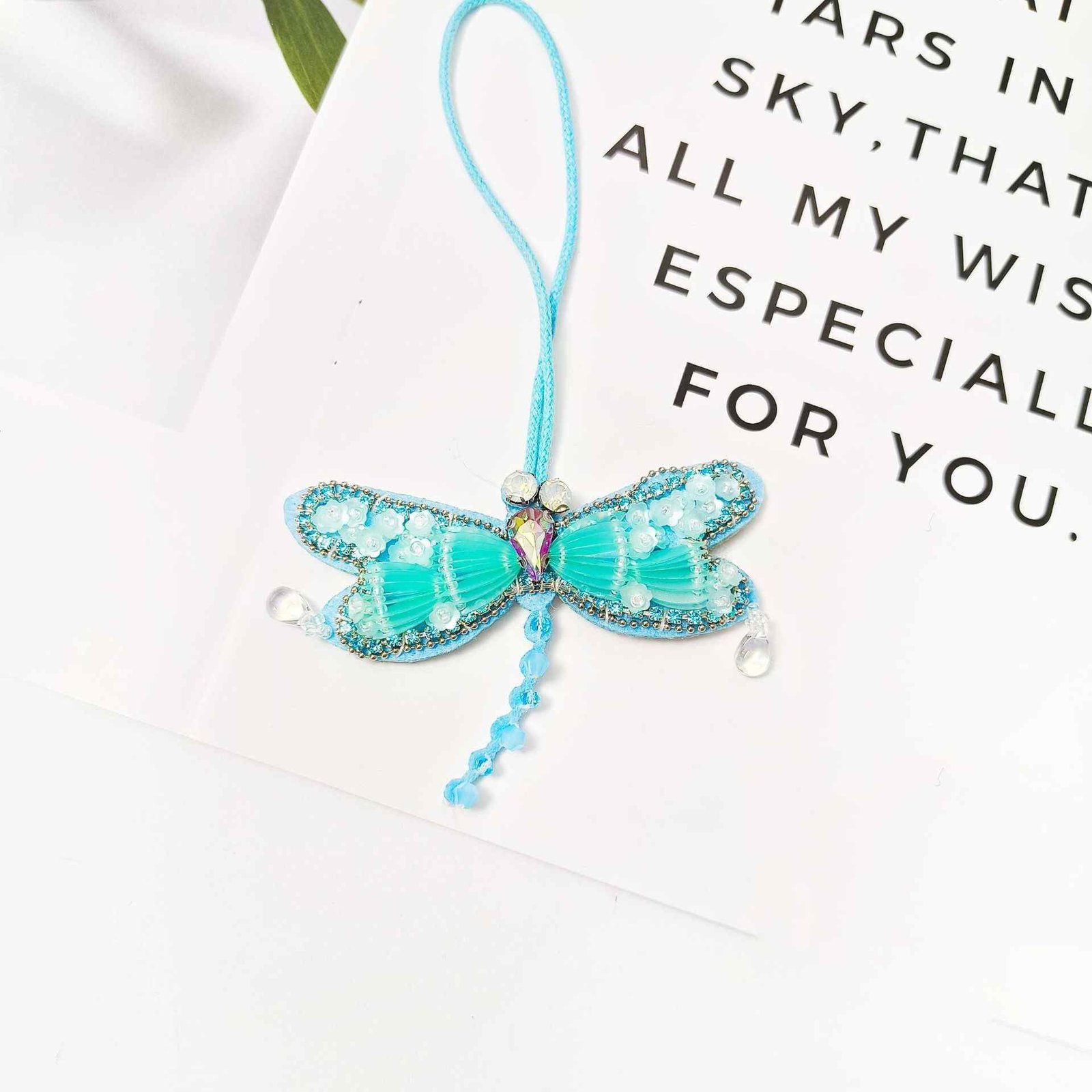 Blue butterfly embroidery pendant handmade lace applique beaded DIY accessory