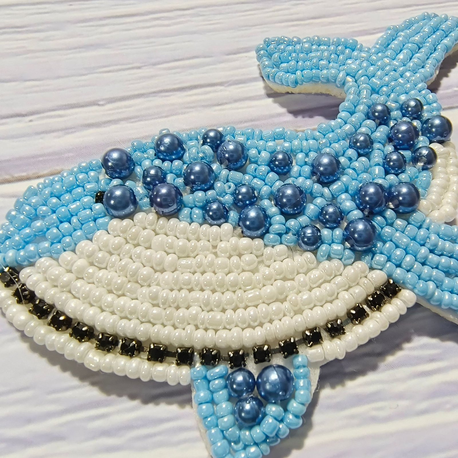 Blue whale beaded embroidery applique handmade ocean style patch DIY accessory
