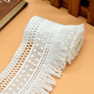 Boho white tassel lace trim for skirts, shawls, and handmade clothing