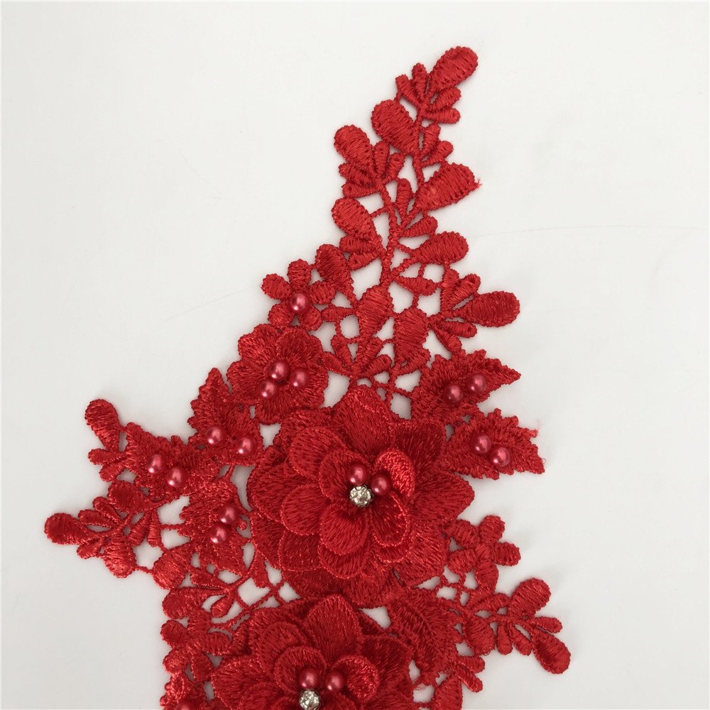 Luxury lace applique with beads and 3D embroidery flowers, perfect for couture fashion