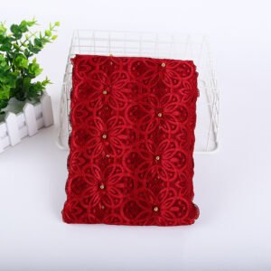 Wine red Elastic Embroidery Lace Trim 18cm Wide for Bridal Sewing