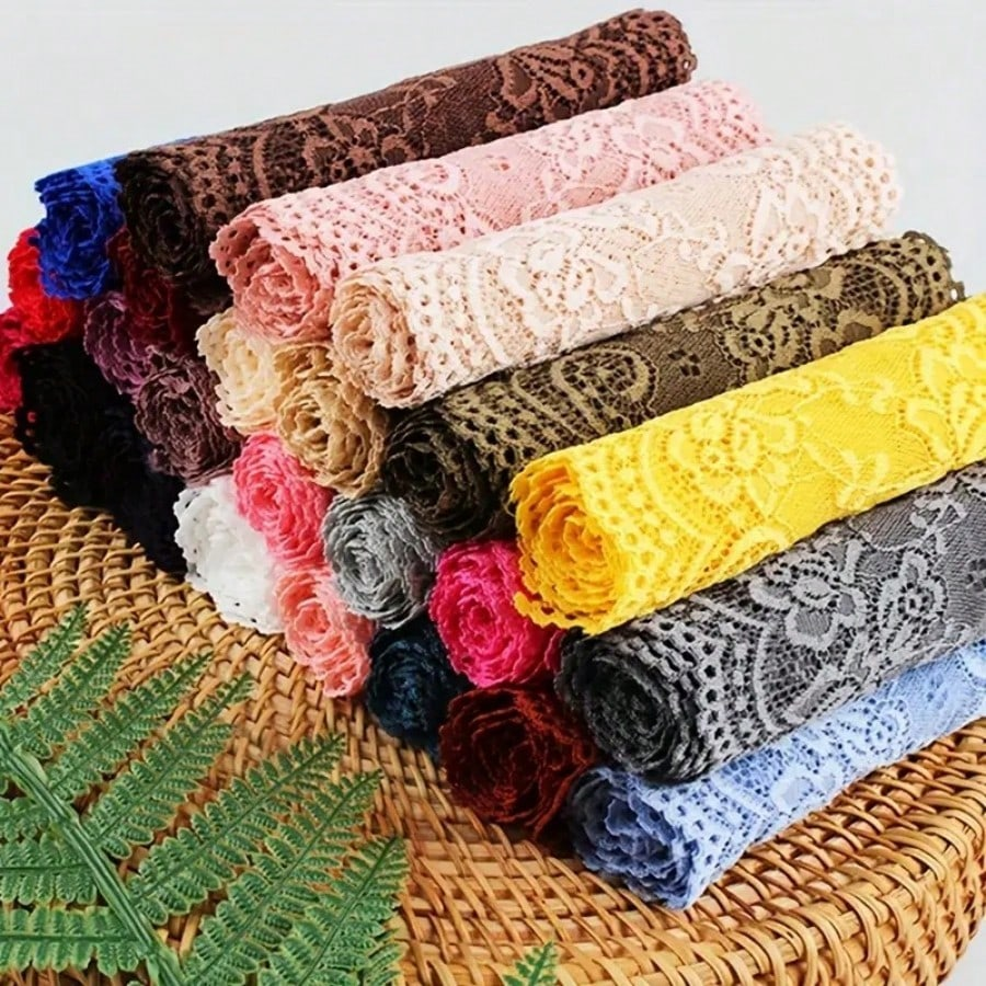 15cm Wide Elastic Floral Lace – Multicolor Stretch Trim for Wedding & Fashion DIY - 图片 6