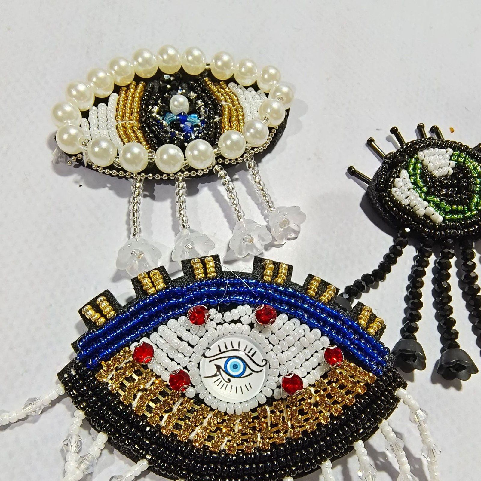 Colorful evil eye embroidery pendant handmade beaded applique protective jewelry charm