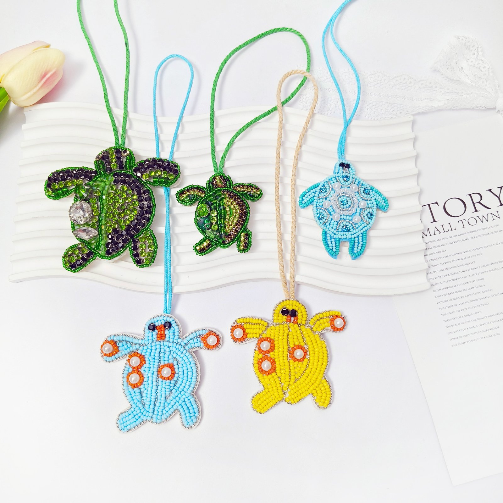 Mixed set embroidered pendants starfish palm tree seahorse handmade lace applique