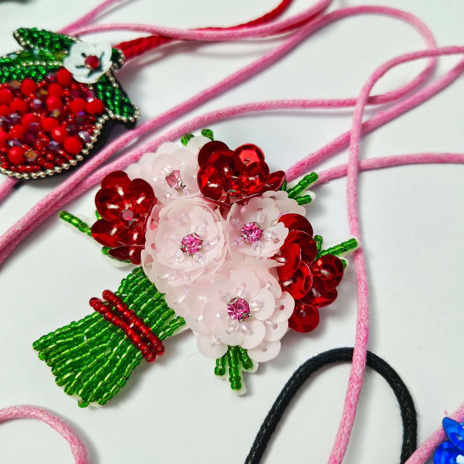 Red cherry dessert beaded embroidery applique handmade patch for DIY clothing accessories