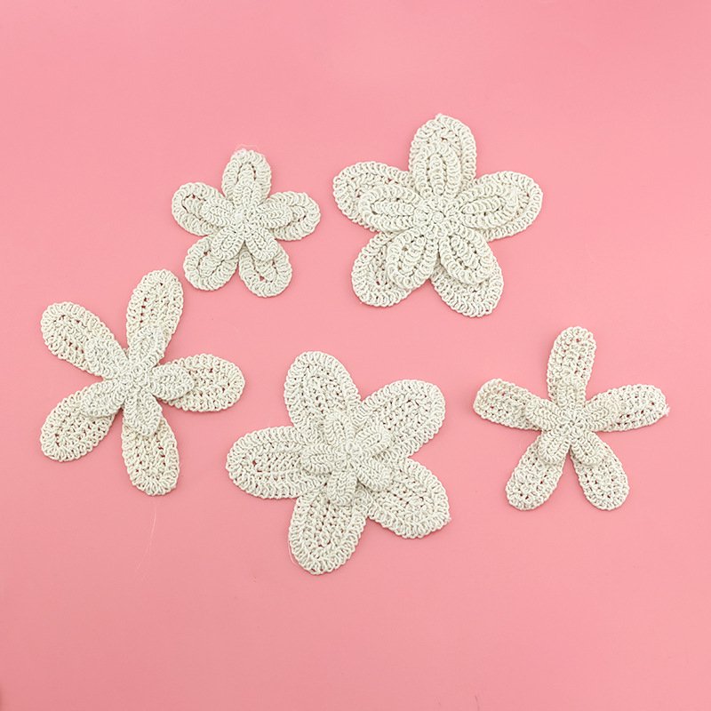 Set of handmade cotton crochet flower appliques lace embroidery patches for DIY clothing and crafts