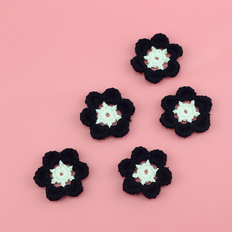 Black crochet flower appliques handmade cotton yarn embroidery patches for DIY clothing accessories