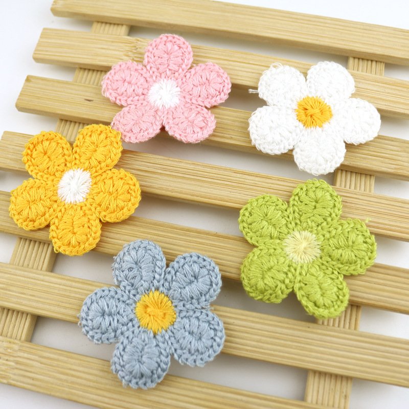 Collection of multicolor handmade cotton crochet flower appliques embroidery patches for clothing and crafts