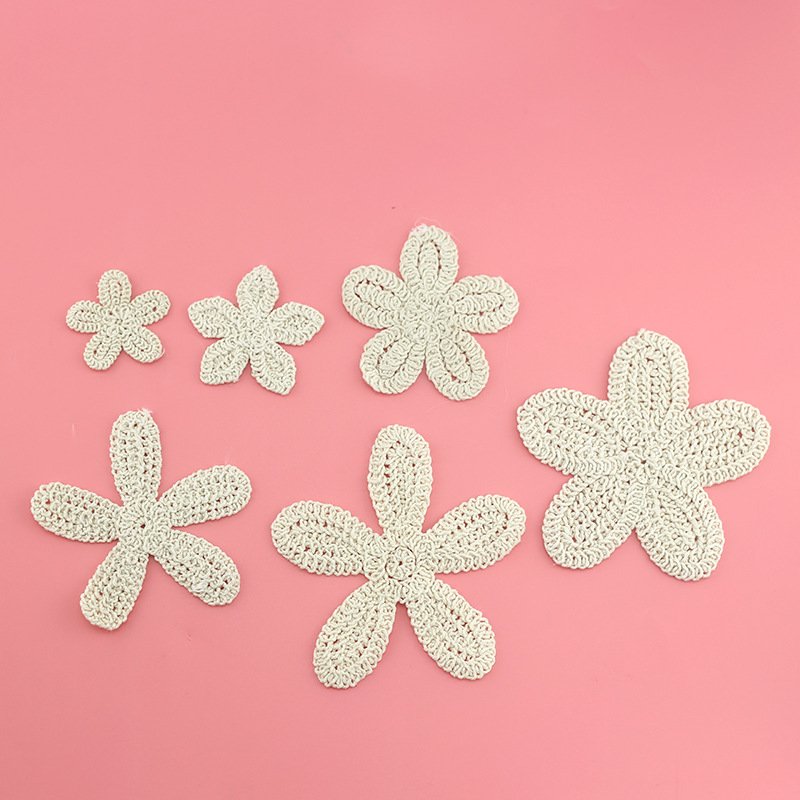 Handmade five petal cotton crochet flower lace embroidery appliques DIY sewing patches