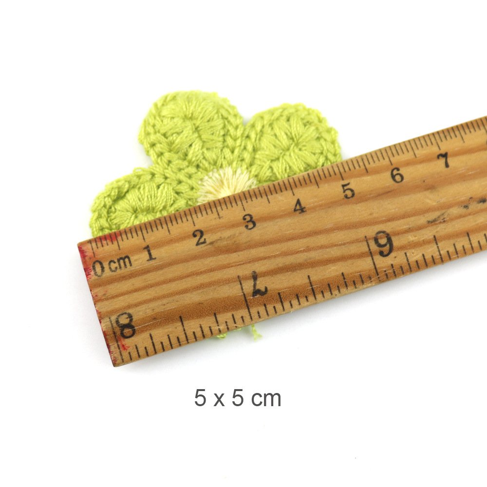 Green handmade cotton crochet flower applique 5x5cm embroidery patch for DIY sewing decoration