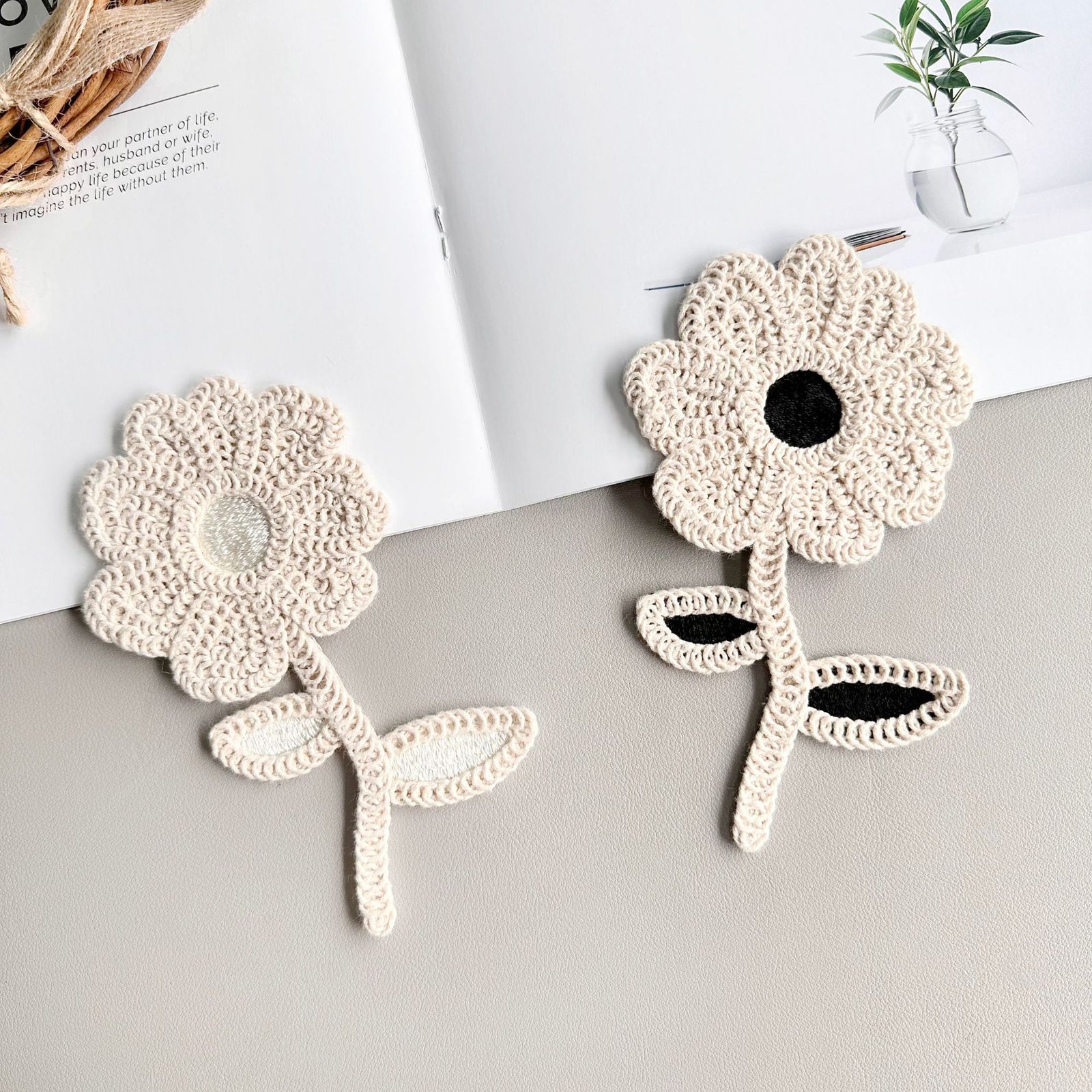 Crochet flower lace applique handmade water soluble embroidery patch for clothing and decoration