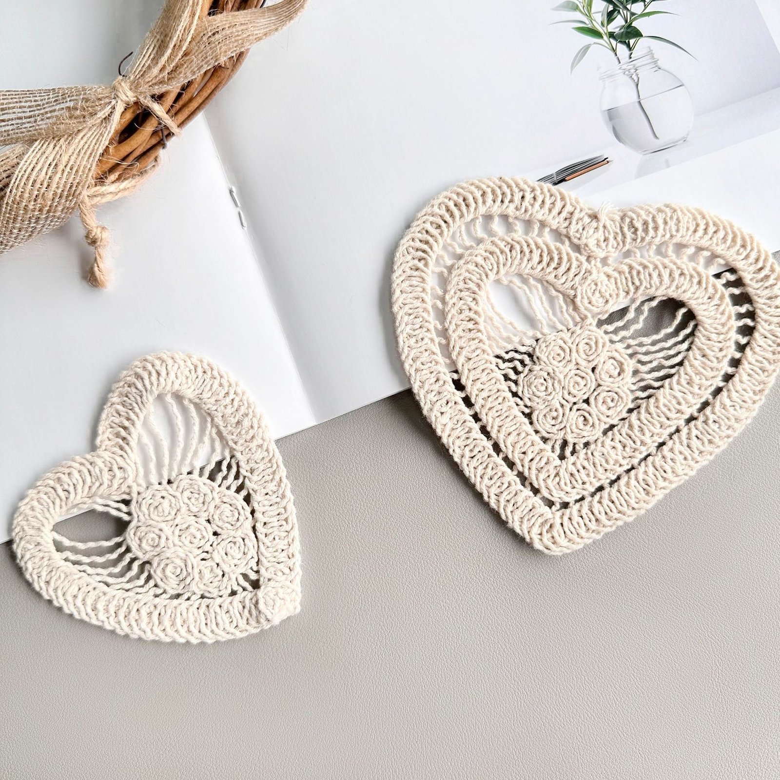 Handmade crochet heart lace applique water soluble embroidery patch for DIY crafts clothing accessories
