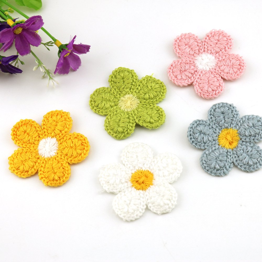 Set of multicolor handmade crochet flower appliques cotton yarn embroidery patches for DIY decoration