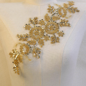 Gold Sequin Floral Vine Applique with Beaded Embroidery