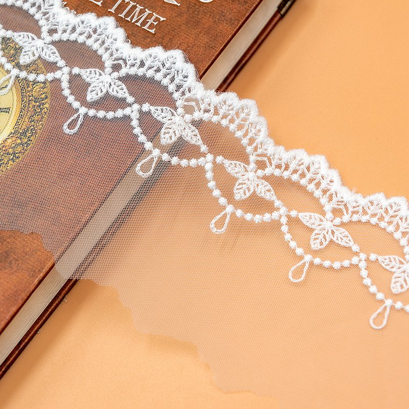 Delicate leaf lace applique fabric for bridal gown DIY decoration