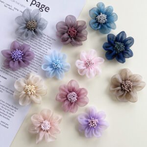 Handmade fabric flower applique, small tulle floral decoration for DIY crafts