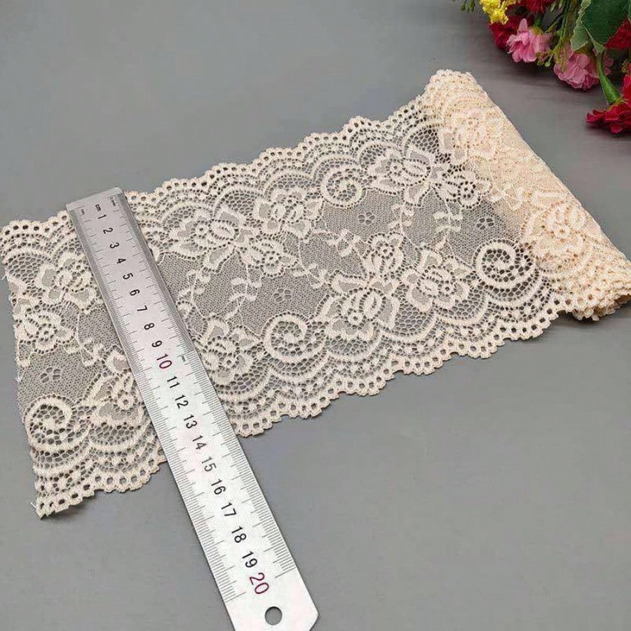 15cm Wide Elastic Floral Lace – Multicolor Stretch Trim for Wedding & Fashion DIY