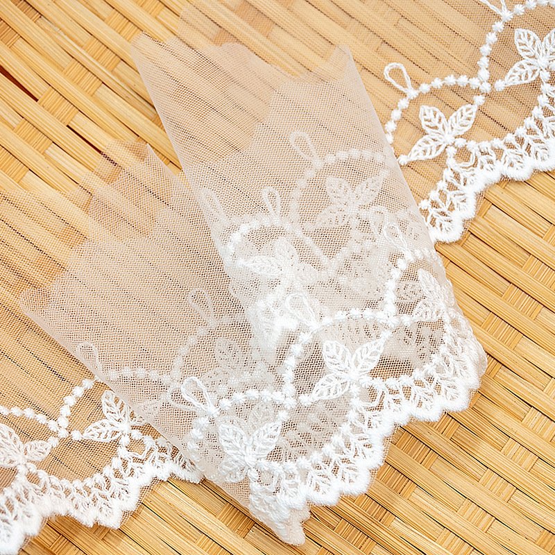 Embroidered leaf lace for wedding dress, evening gown and veil