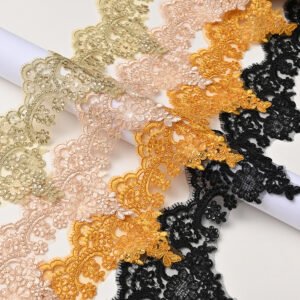 Gold Embroidery Lace Trim 14.9cm Wide for Wedding Dress Sewing and Decoration