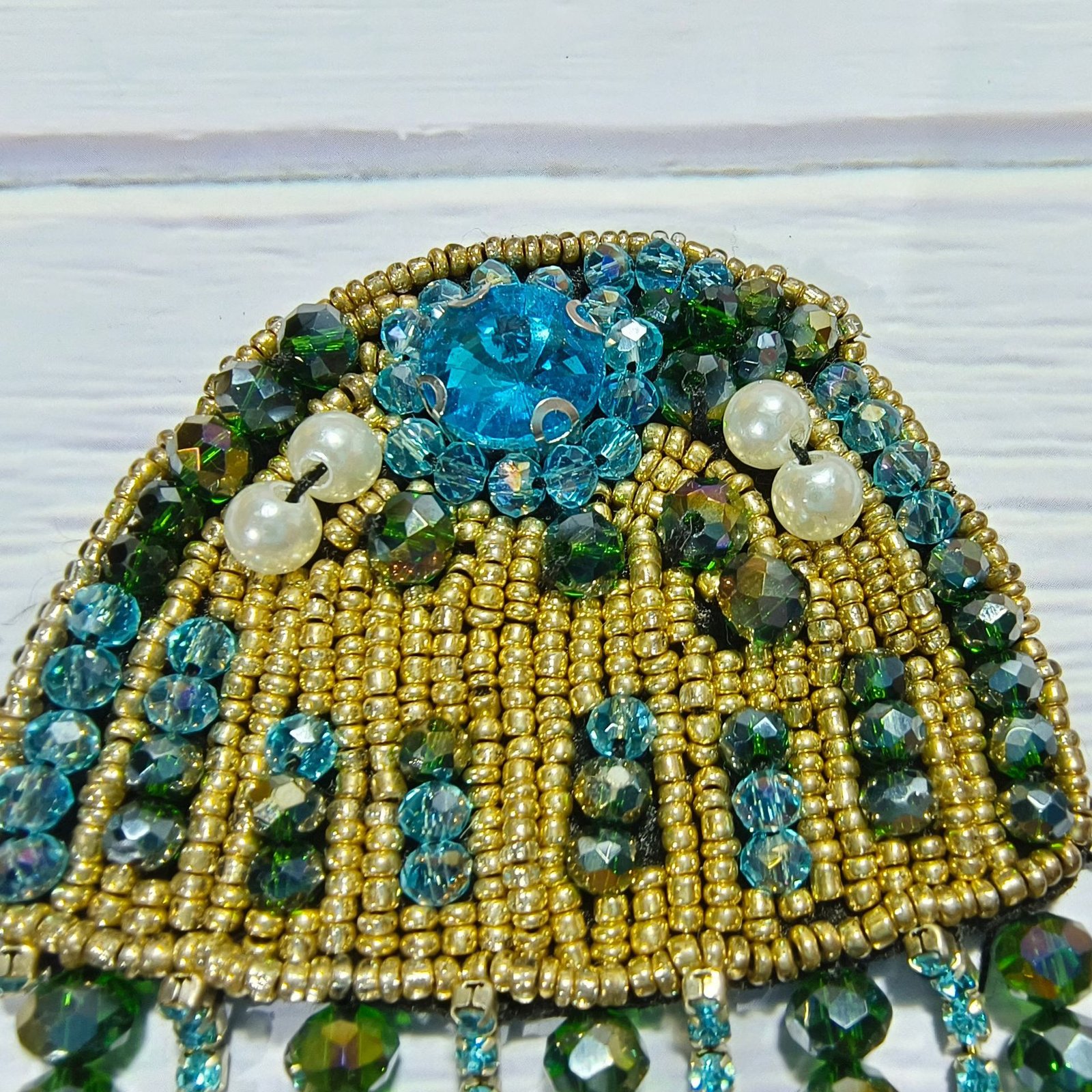 Golden jellyfish beaded embroidery applique handmade ocean patch DIY lace accessory