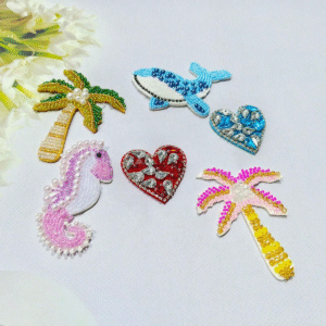 Handmade Beaded Ocean & Tropical Motif Fabric Appliques