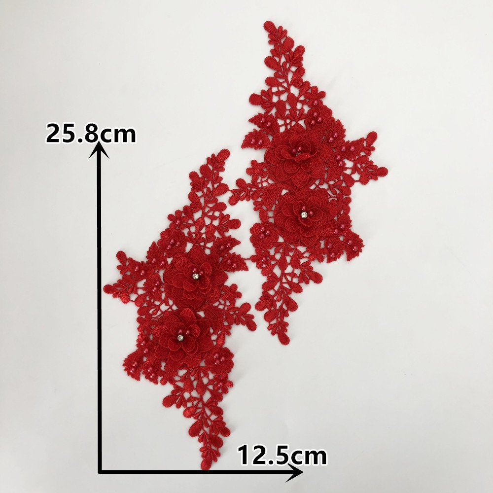 Handmade hollow lace applique with beads, 3D embroidery floral patch