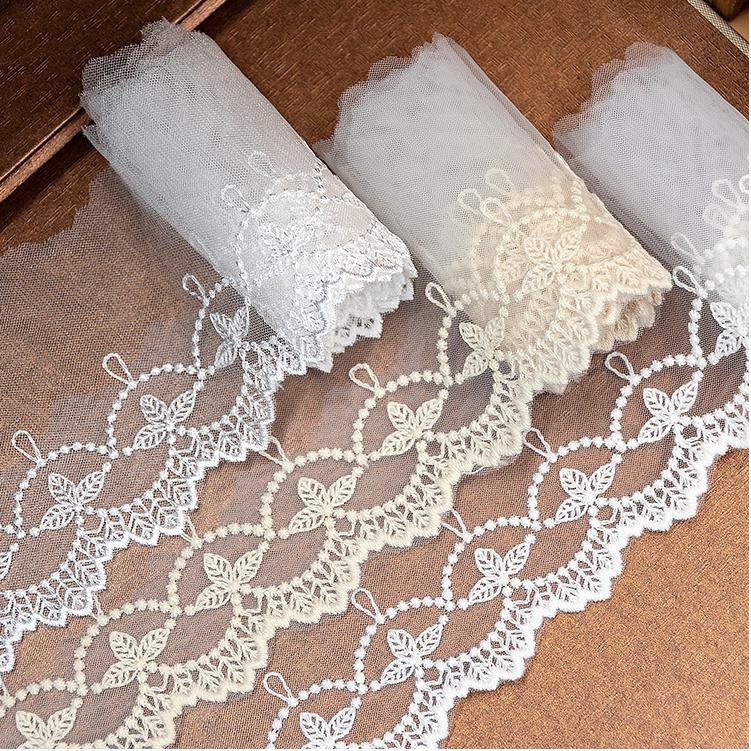 Leaf pattern mesh embroidery lace for curtain and home textile