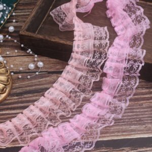 Light Pink Embroidery Lace Trim Ruffled Edge for Dress Decoration and DIY