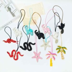 Set of embroidery lace pendants including snake, starfish, palm tree and bird handmade DIY applique