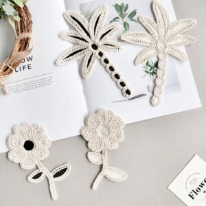 Set of crochet flower and palm leaf lace appliques handmade embroidery patches for DIY sewing decoration