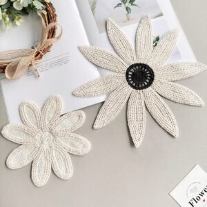 Set of large crochet flower appliques handmade water soluble lace embroidery patches for DIY clothing