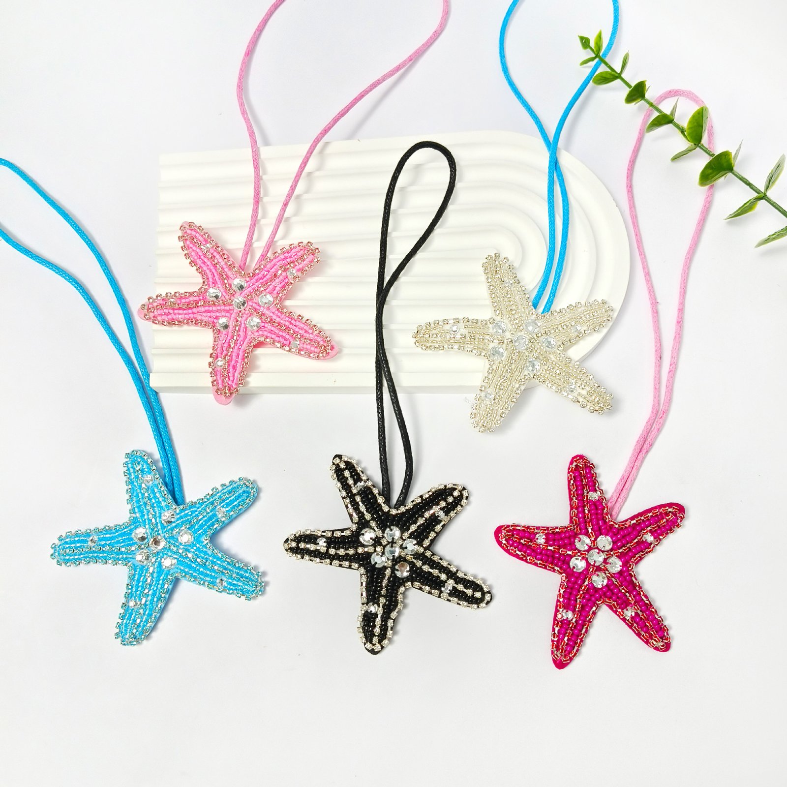 Set of colorful starfish embroidery pendants pink blue white black handmade beaded appliques for DIY crafts