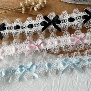 Multicolor Lolita Bow Lace Trim with Black, Pink, Blue Bows, 3.8cm Width