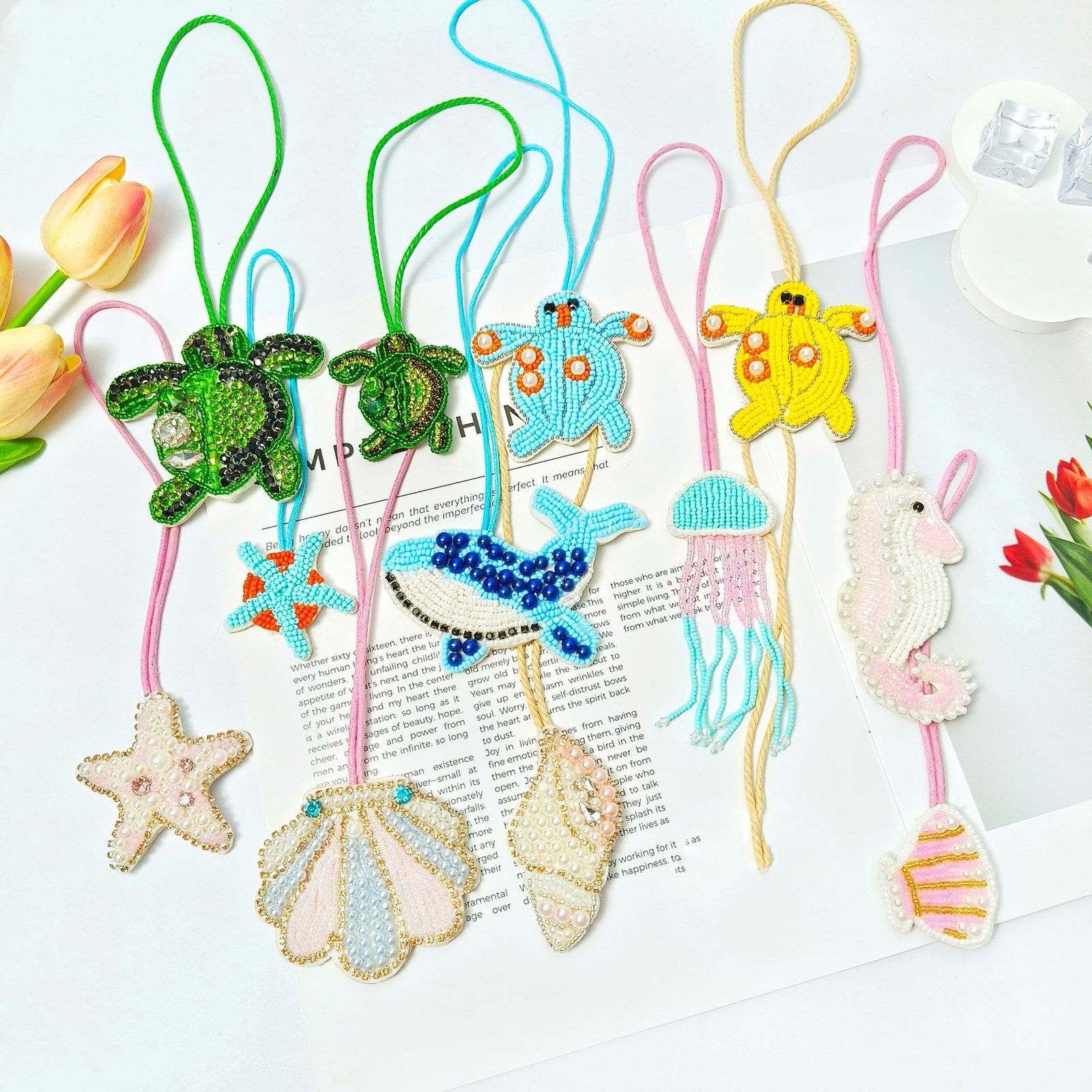 Mixed embroidery pendants including dolphin octopus starfish shell and jellyfish handmade applique DIY ocean accessories