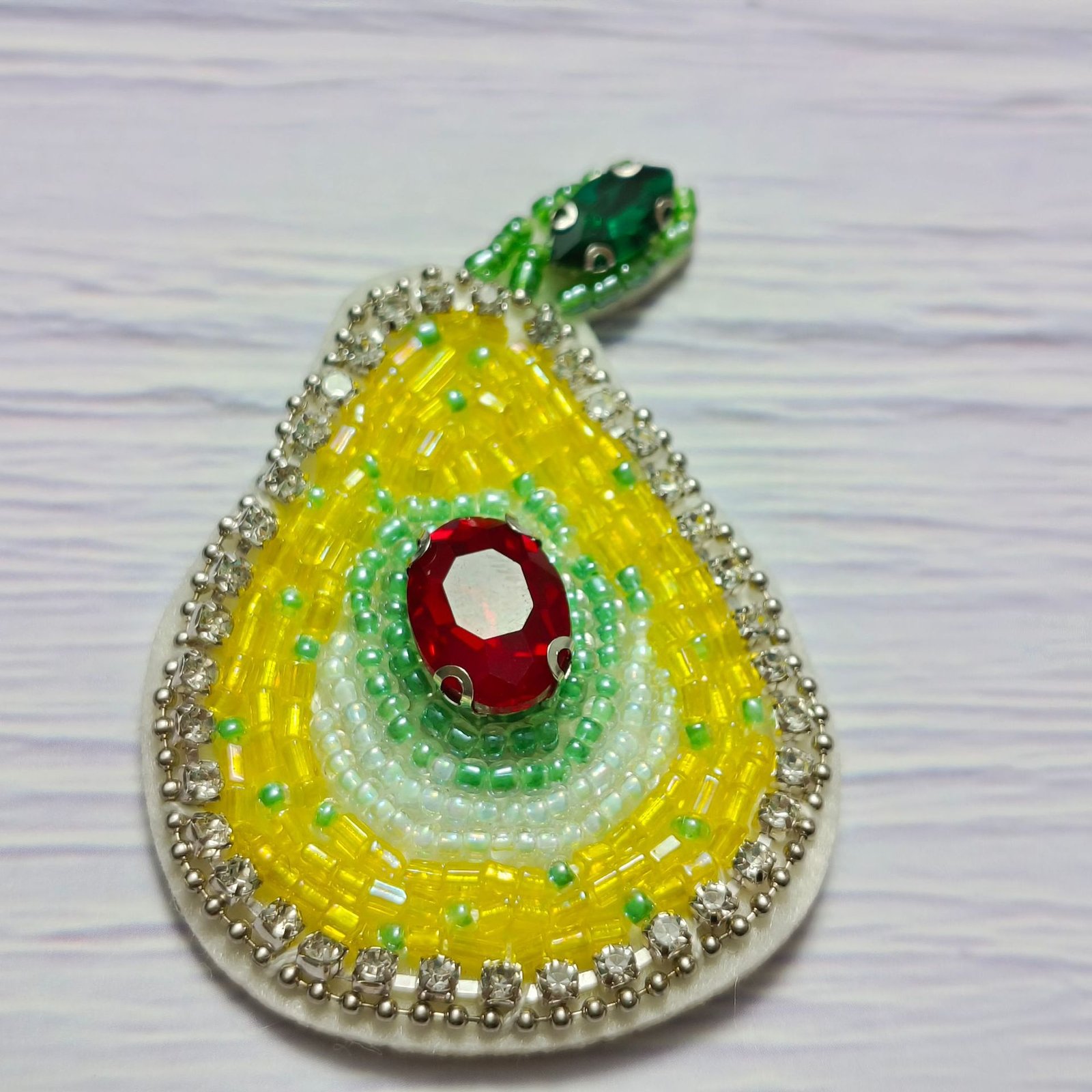 Pear beaded embroidery applique handmade fruit patch DIY beaded accessory