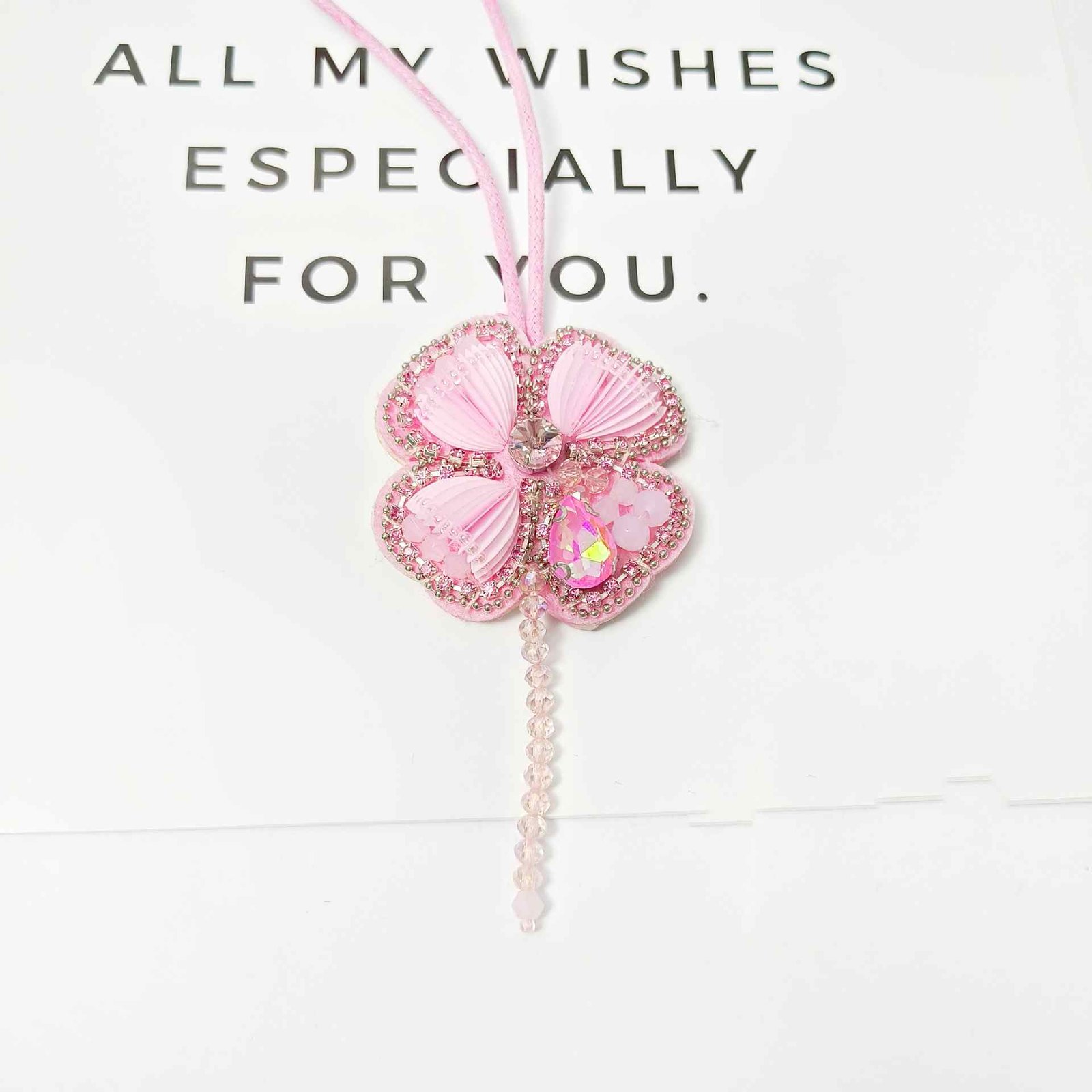 Pink flower embroidery pendant handmade applique DIY lace craft accessory