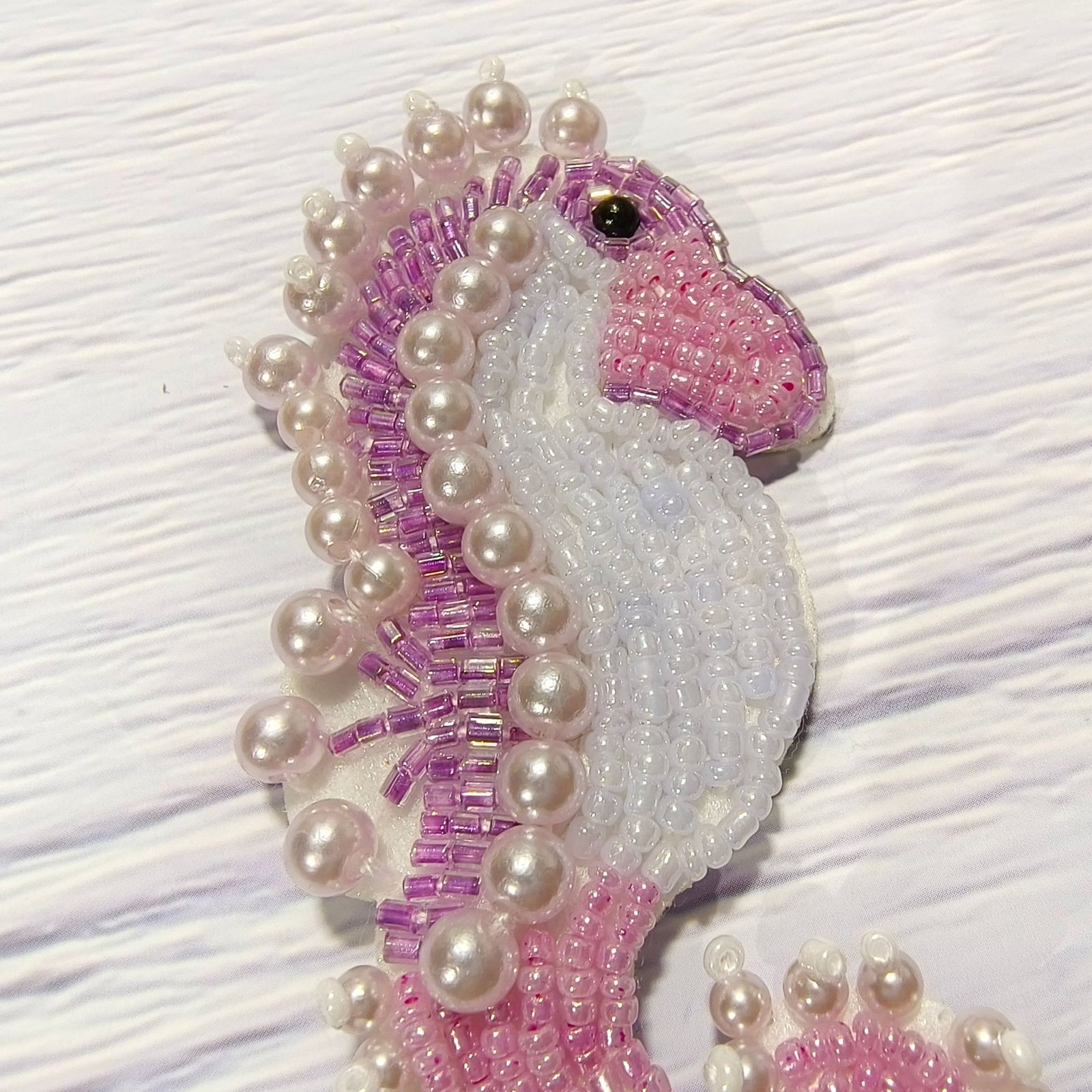 Pink seahorse beaded embroidery applique handmade ocean style patch DIY accessory
