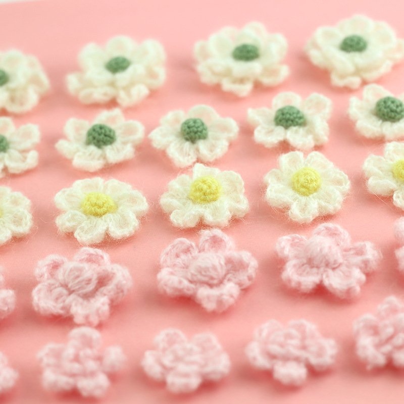 Pink crochet yarn flower appliques handmade embroidery patches for DIY sewing crafts