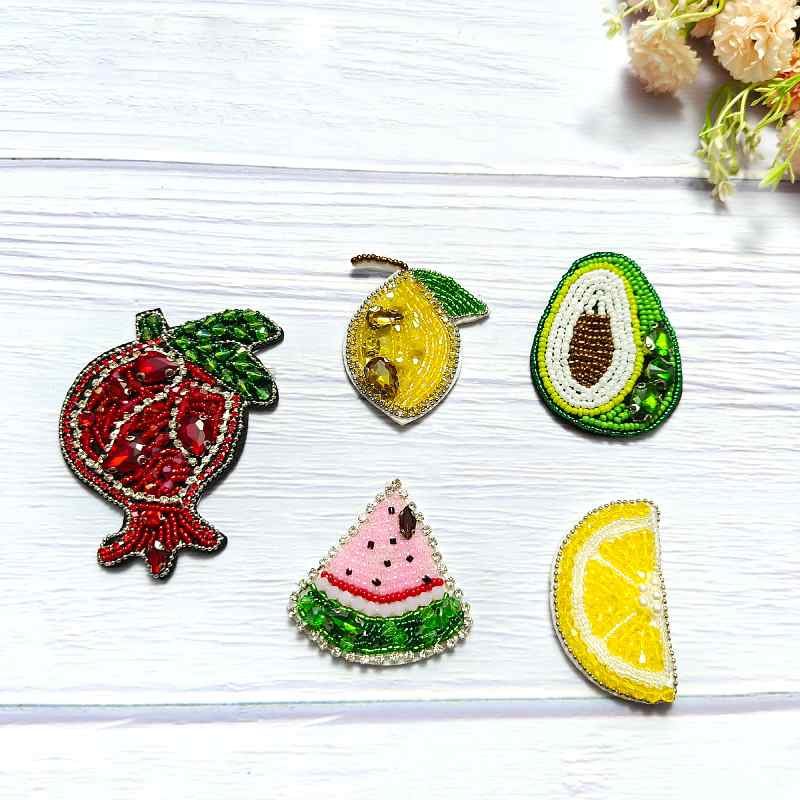 Set of fruit embroidery appliques including avocado watermelon lemon pear handmade beaded patches for DIY crafts