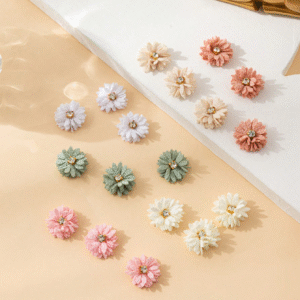 Mini Textured Fabric Flower Appliqué with Crystal Center