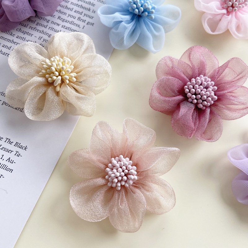 Small tulle flower applique, handmade sewing supplies for DIY projects